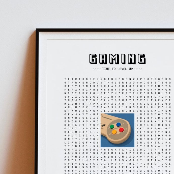 Affiche mots mêlés gaming - Poster déco original pour amateurs de jeux vidéo