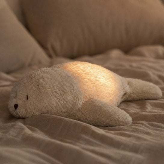 Peluche bruit blanc lumineuse phoque bébé - 5 sons & 7 lumières douces - Capteur de pleurs - Rechargeable USB