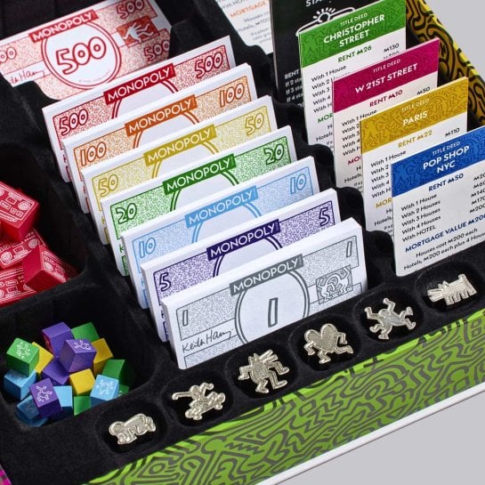 Plateau de jeu Monopoly Keith Haring avec pions et billets personnalisés