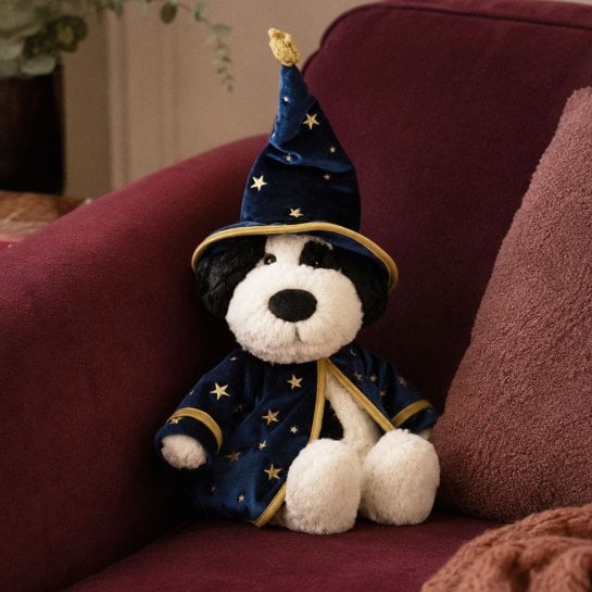 Peluche chiot sorcier Jellycat Rufferty Puppy Wizard avec cape et chapeau