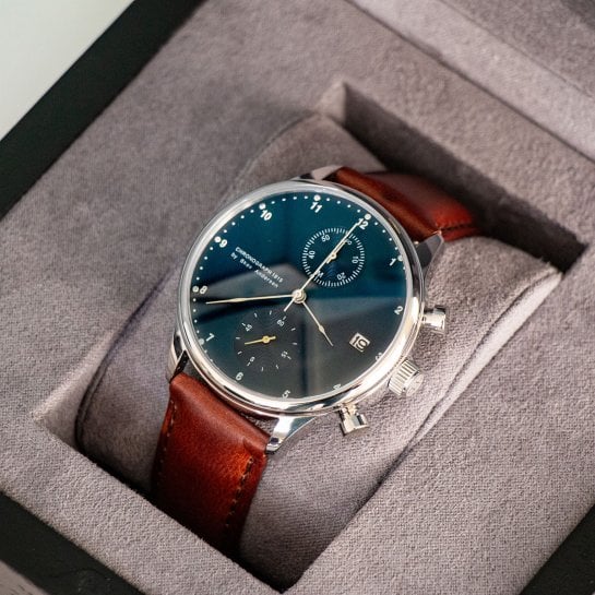 Montre 1815 About Vintage – Chronographe quartz Miyota 6S11, 41 mm, bracelet cuir italien, design danois élégant