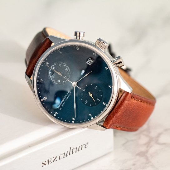 Montre 1815 About Vintage – Chronographe quartz Miyota 6S11, 41 mm, bracelet cuir italien, design danois élégant