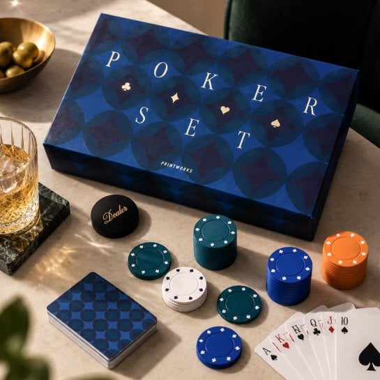 Jeu de poker complet élégant avec cartes, jetons et rangement intégré