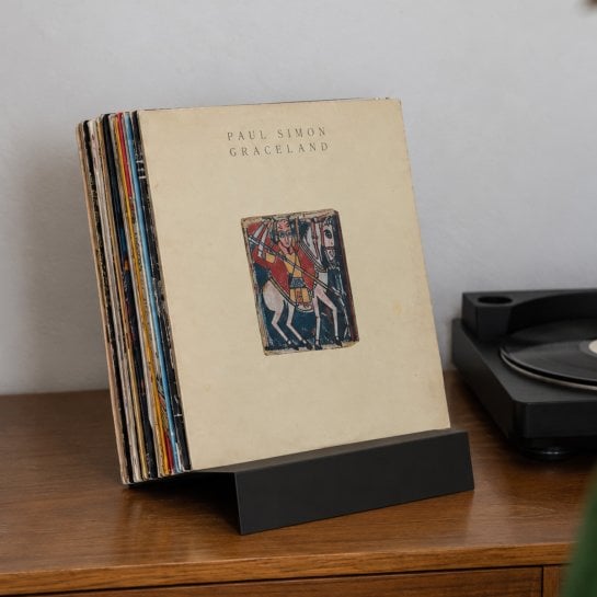 Support pour vinyles et livres en acier à poser près de la platine