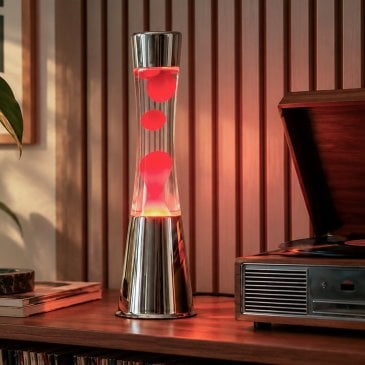 Lampe à lave Fisura avec base chromée, tube en verre et cire colorée Image 45988