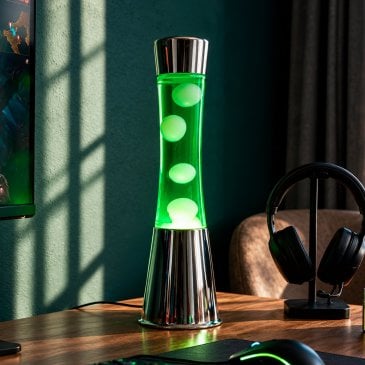 Lampe à lave Fisura avec base chromée, tube en verre et cire colorée Image 45990