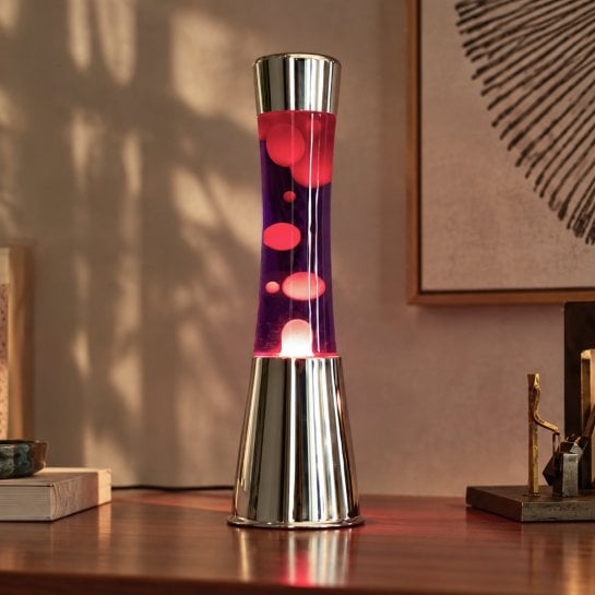 Luminaire à lave de 41,5 cm de hauteur avec socle chromé et deux ampoules incluses
