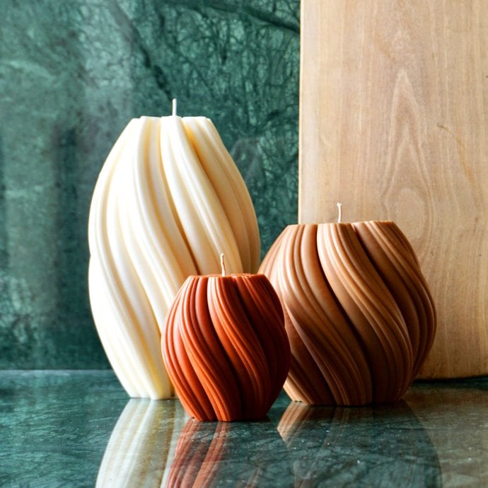 Bougies décoratives Ekru coloris écru coffee et terracotta