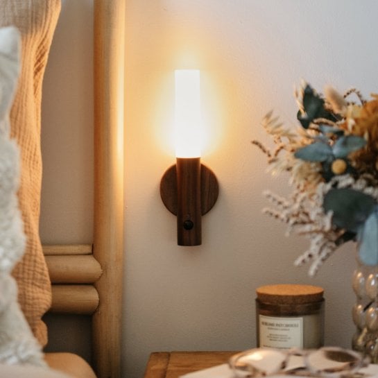 Bâton lumineux LED en bois, rechargeable et aimanté, avec détecteur de mouvement