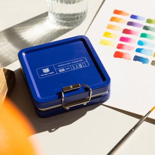 Kit d’aquarelle de voyage - 24 couleurs, pinceau et palette en boîte compacte - Papier Tigre