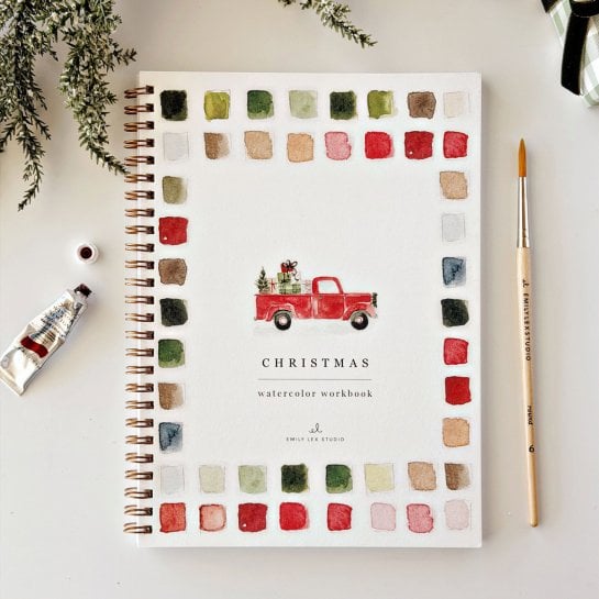 Cahier d’aquarelle avec douze illustrations à peindre et instructions étape par étape