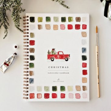 Cahier d’aquarelle avec douze illustrations à peindre et instructions étape par étape