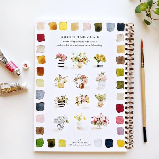 Cahier d’aquarelle pour débutants - 12 illustrations à peindre avec instructions guidées - Emily Lex Studio