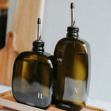Bouteille pour huile ou vinaigre en verre vert antique de 250 ml