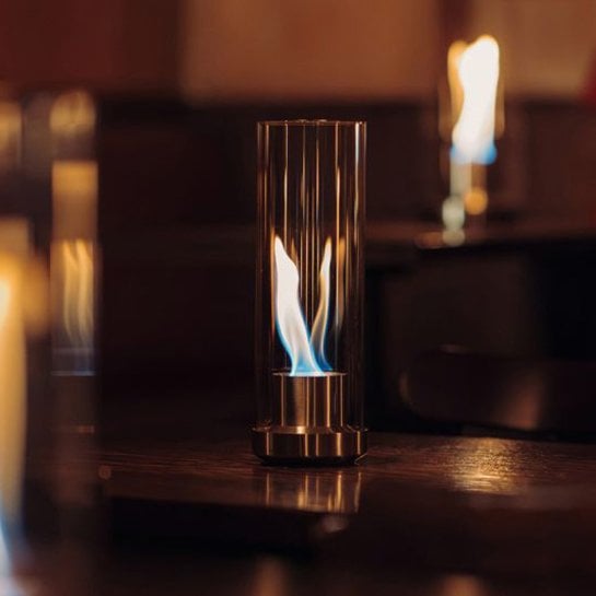 Cylindre en verre borosilicate et socle métallique argenté ou noir de 31 cm de haut