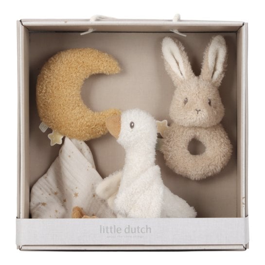 Ensemble de doudou et peluches à offrir à de jeunes parents pour leur nouveau-né