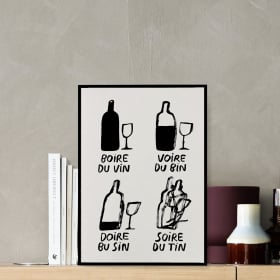 Affiche illustrée vin copain - Boire du vin