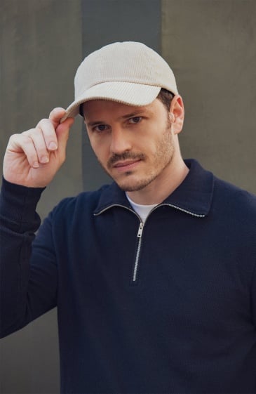 Casquette en velours côtelé écru homme