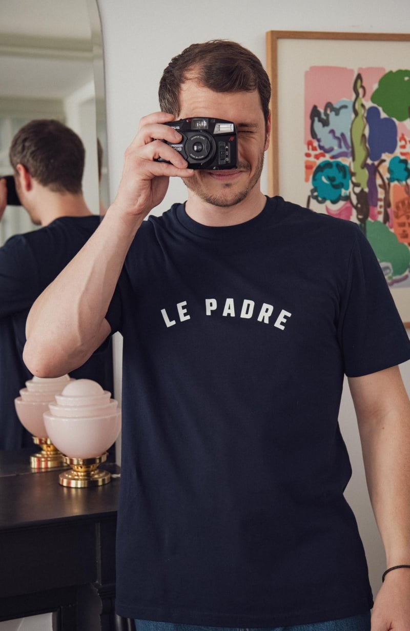 tshirt bleu marine sérigraphié le padre marque affaire de famille
