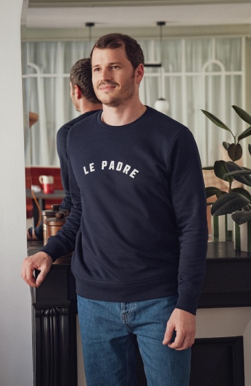 sweat homme bleu marine message le padre coupe arrondie