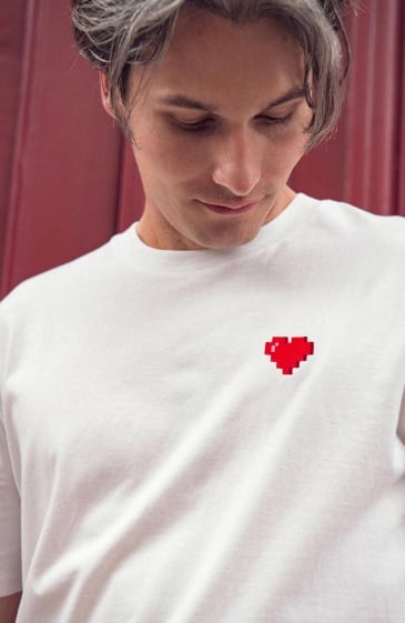 T-shirt broderie cœur mosaïque en coton
