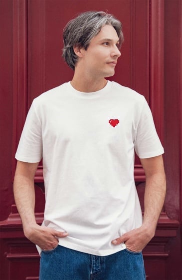 Cadeau homme mode - t-shirt cœur mosaïque brodé