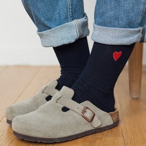 Chaussettes brodées Coeur femme - Bleu marine