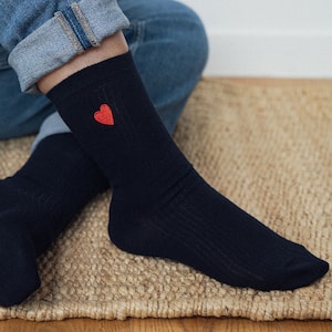 Chaussettes brodées Coeur homme - Bleu marine