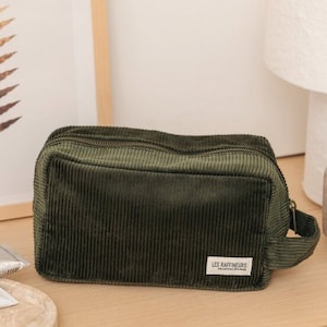 Trousse de toilette en velours côtelé - Kaki